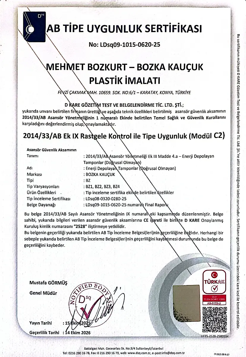 AB TİP İNCELEME SERTİFİKASI 2014/33/AB Ek IX Rastgele Kontrol ile Tipe Uygunluk (Modül C2)